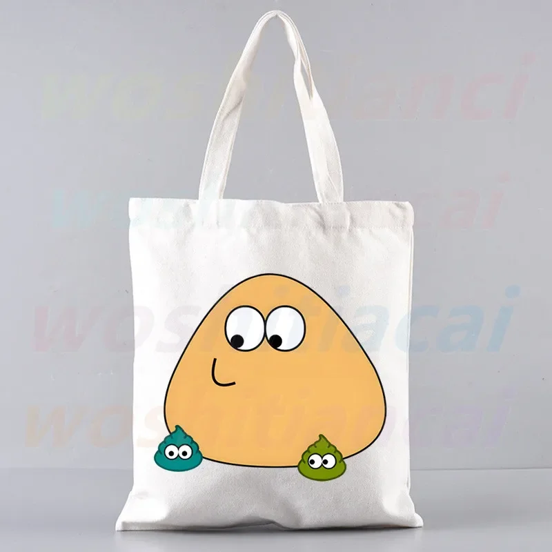 Hot Game My Pet Alien Pou Women Handbags Canvas Tote Shopping Bags Reusable Shopping Bag Eco Foldable