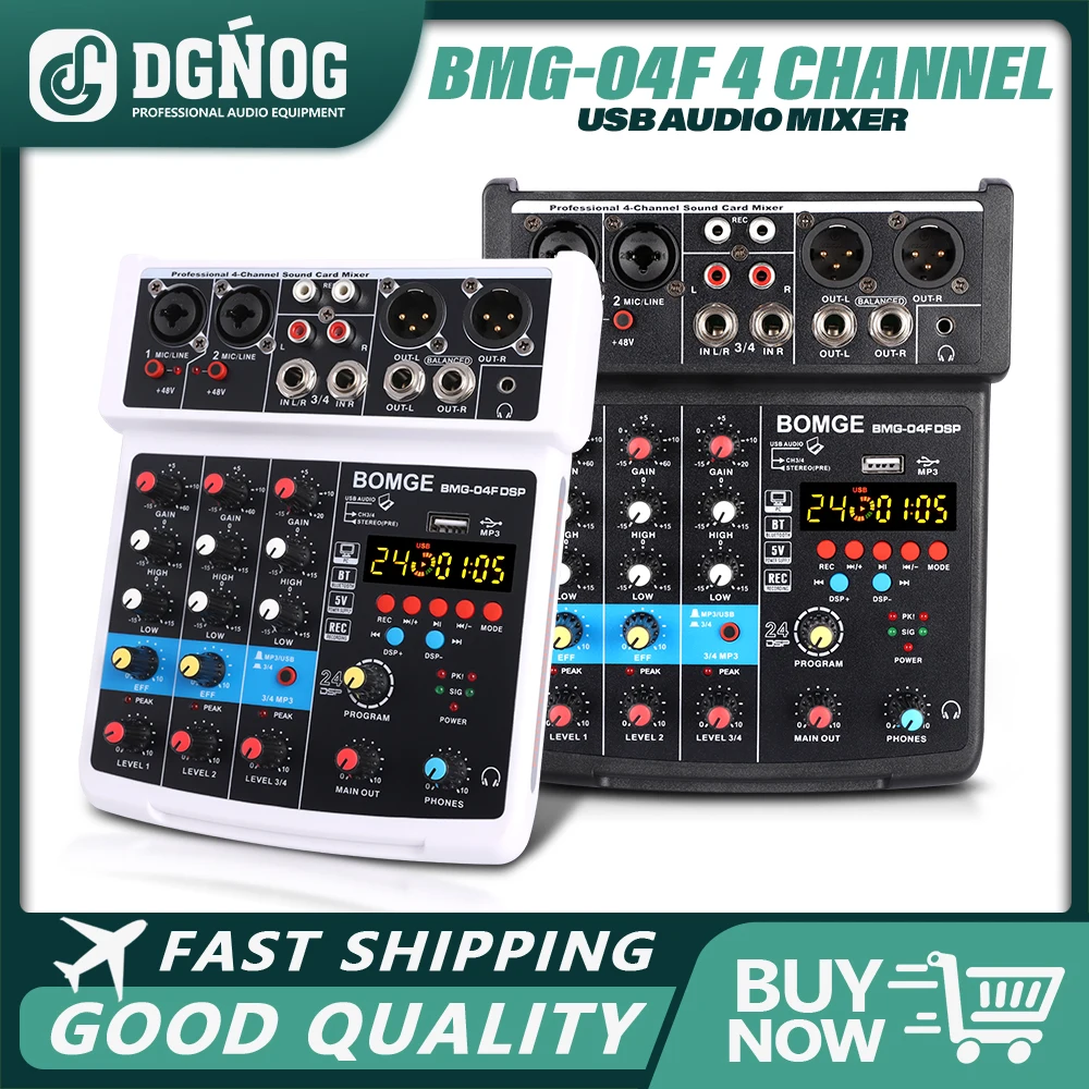 Audio Sound Mixer 4 Channel Dj Mixing Console Sound Card With Monitor 24 Echo DSP 48V Phantom Power For PC Record Karaoke Party audio mixer