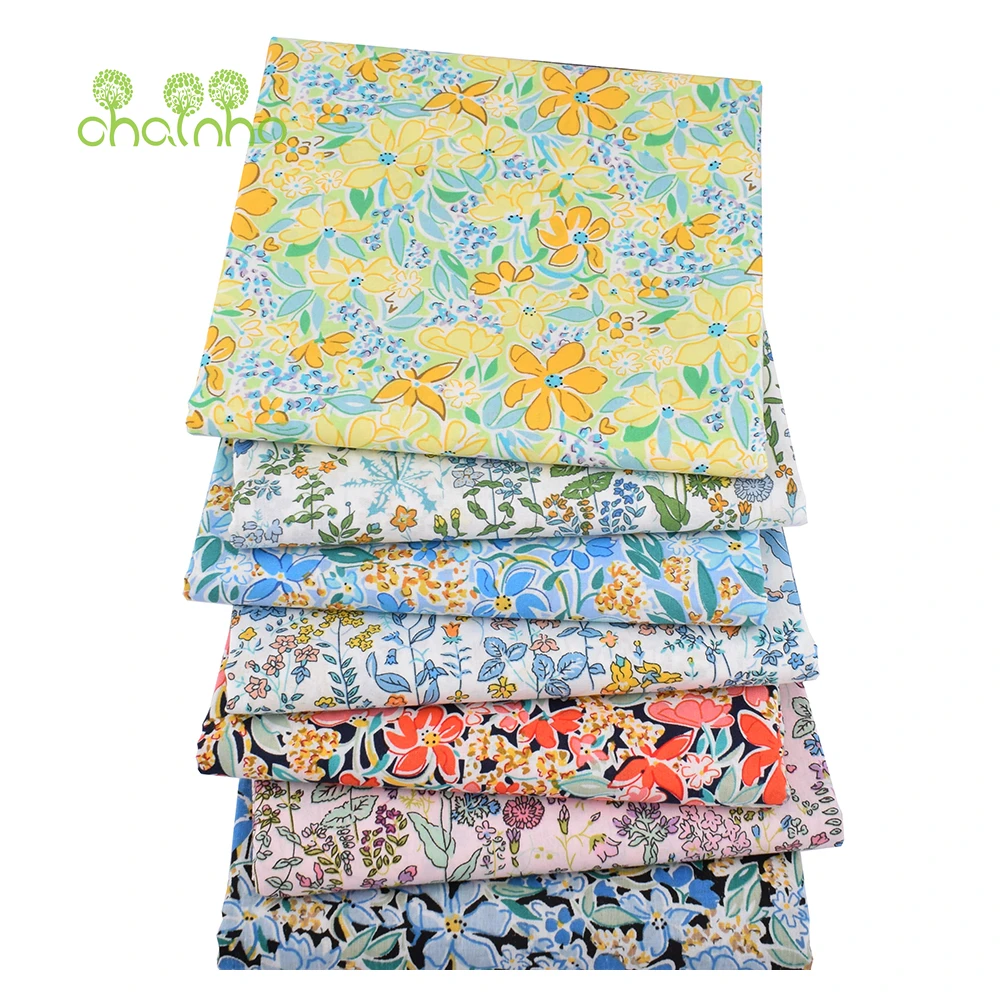 Chainho,Printed Plain Weave Cotton Poplin Fabric,DIY Sewing Quilting Material,Patchwork Cloth,7 Designs,3 Sizes,15PC142