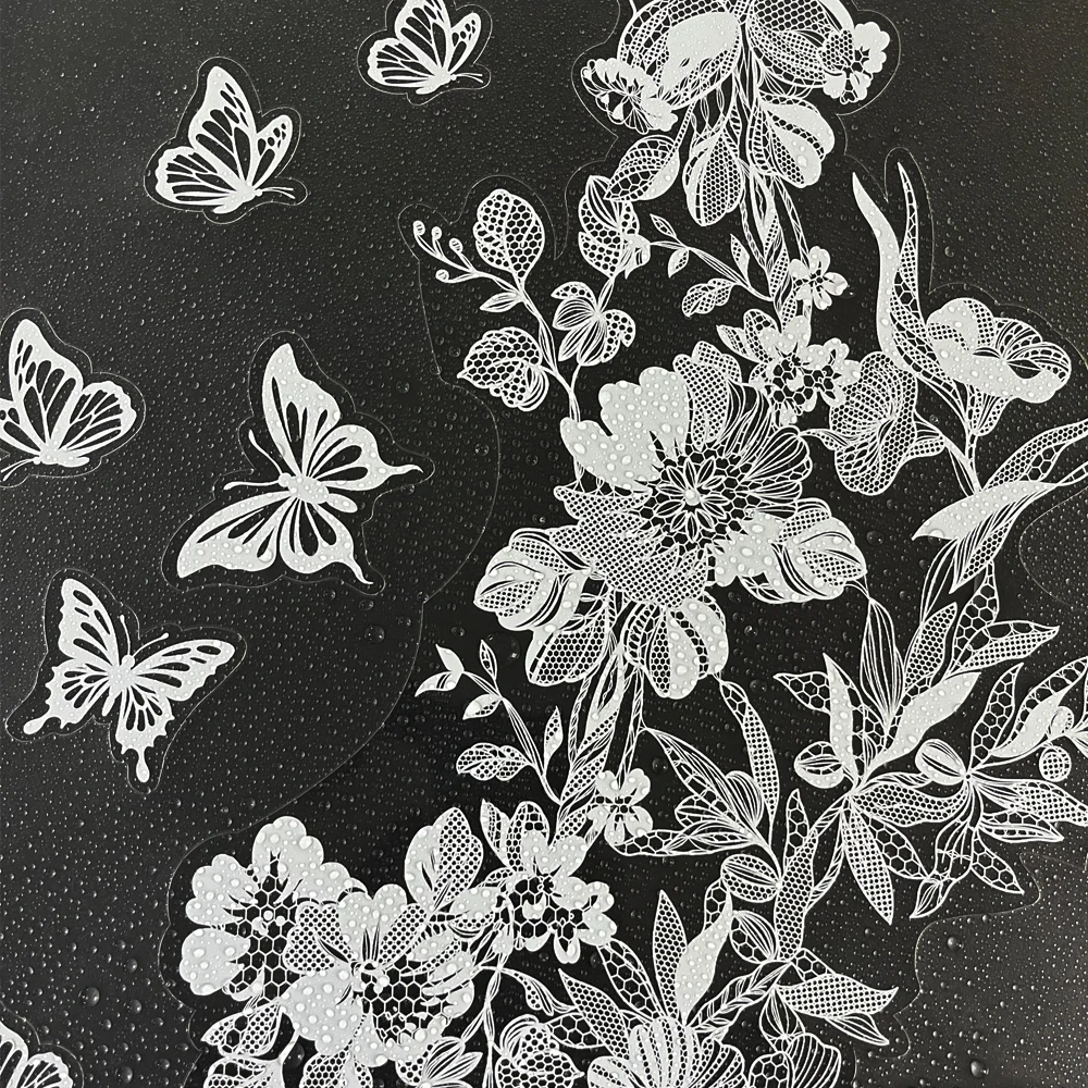 Elegant White Flower and Butterfly Lace Static Cling Window Decals