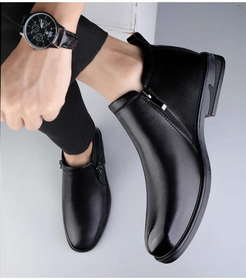 أعلى جودة بوط من الجلد الطبيعي الرجال أحذية الشتاء أحذية تشيلسي الرسمية مع فستان من الجلد الفراء حذاء رسمي الرجال أحذية الكاحل