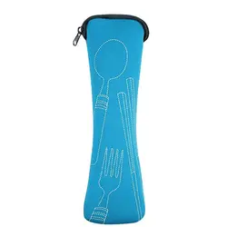Compact Travel Tableware Bag - Portable Cutlery Case (Light Blue)