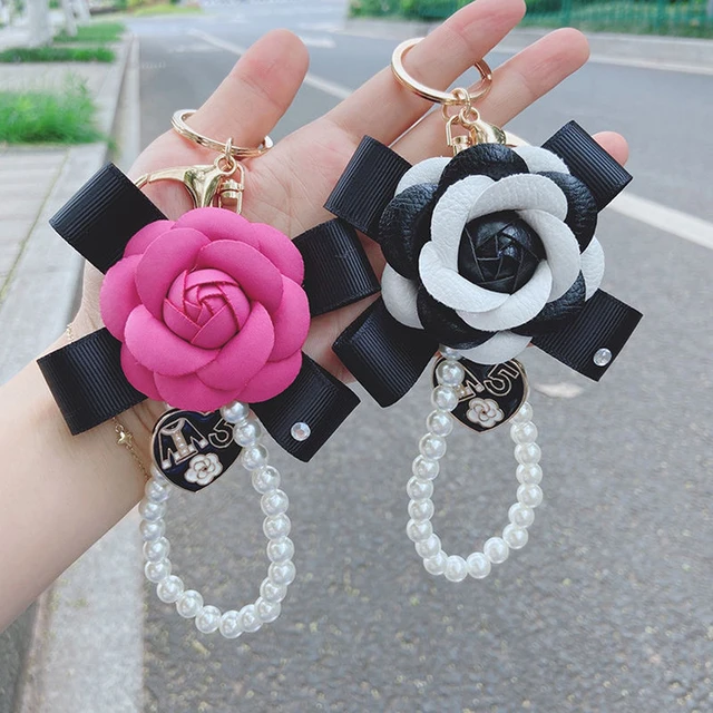 Elegent Luxury Camellia PU Leather Flower Pearl Keychain For Girl Women Key  Chains Ring Car Bag Pendent Charm X315 - AliExpress