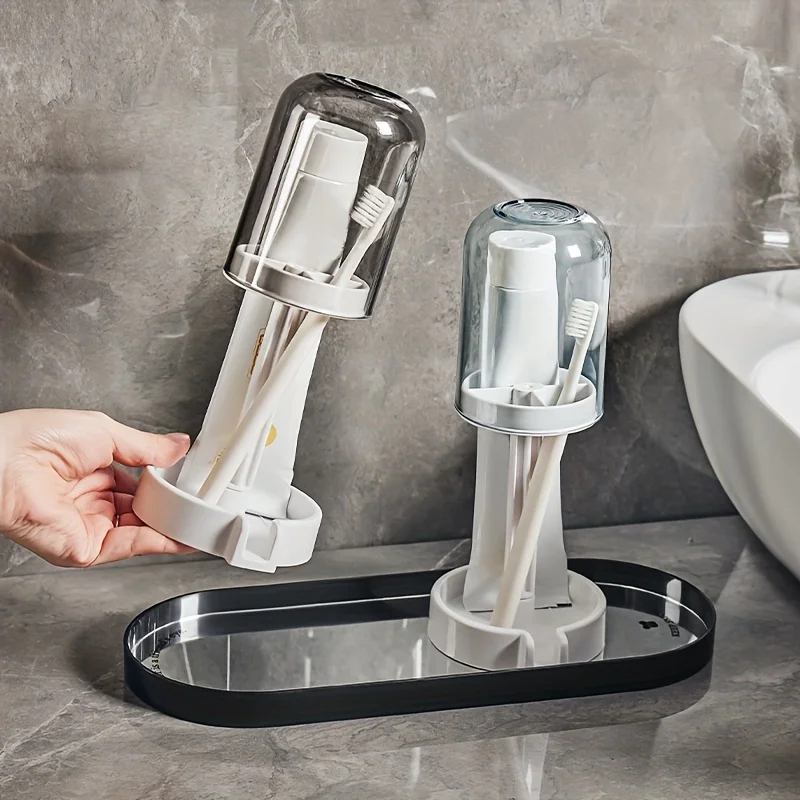 1pc Multifunctional toothbrush holder with dust cover and drainage