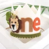 1 Year Old Kids Avocado Green Lion Birthday Crown First Baby Party White Non Woven Safari B 2