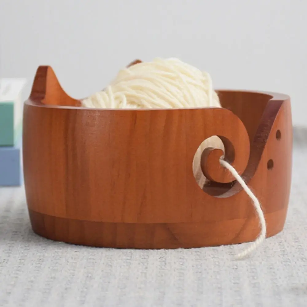 Yarn Storage Bowl Wood Wool Round Cat Shaped for Knitting Yarn