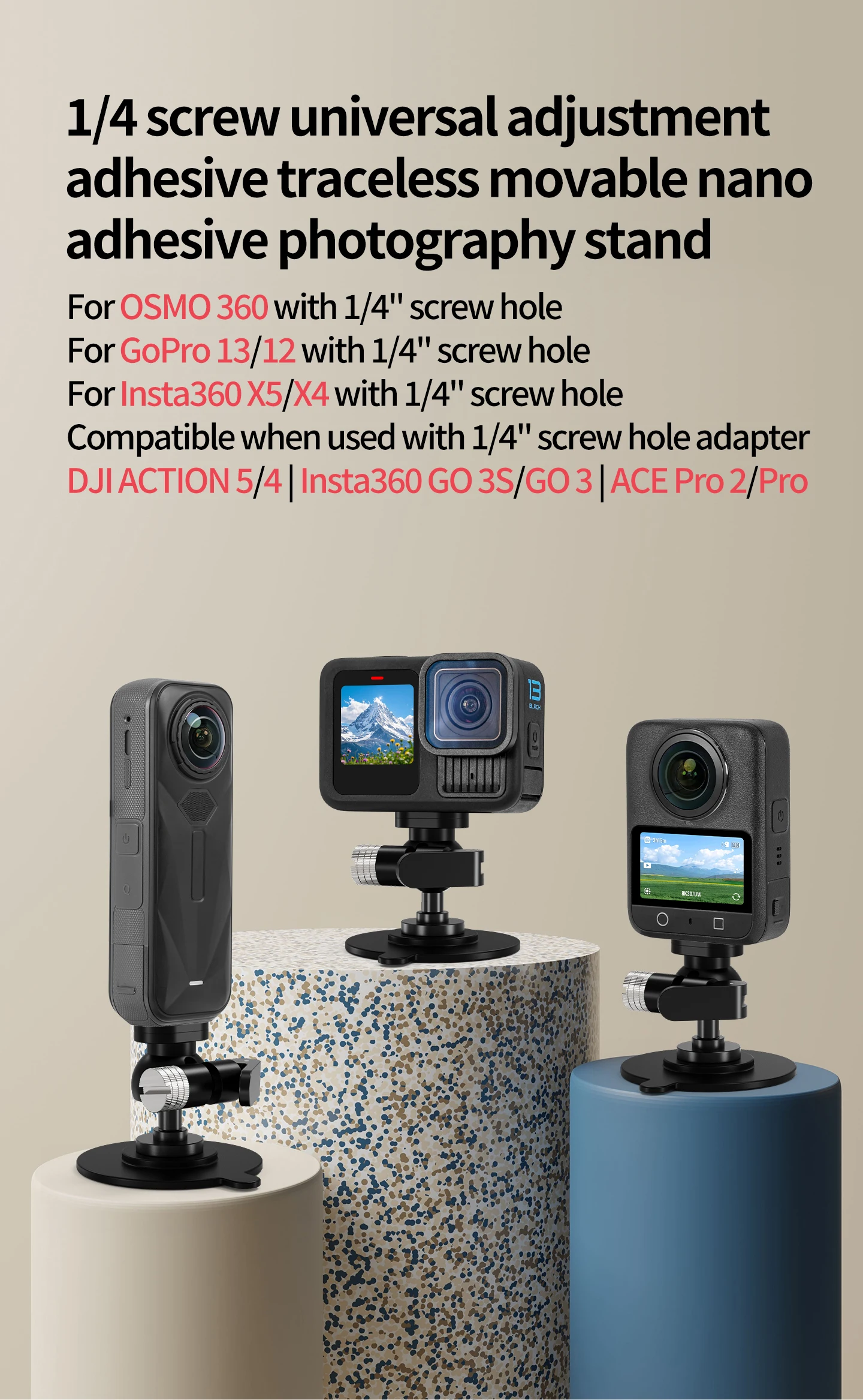 Helm-Klebehalterung Waschbare Basis Rotierender Kugelkopfadapter für GoPro Insta360 Osmo 360 Action 5pro/4 Pocket 4 Ständer – Detail 25