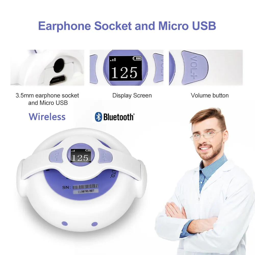Sf10 Wireless Bluetooth Fetal Doppler Baby Heart Bate Monitor Home Gravidanza Suono Fetale Frequenza Cardiaca Doppler Rilevatore Fetale