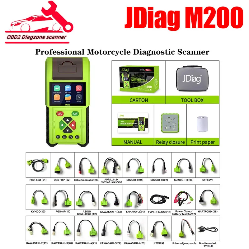 

NEW JDiag M200 Motorcycle Diagnostic TOOL OBD2 Scan Tool Moto Code Reader With Printer Relay For BMW/KTM/Yamaha/Kawasaki/Suzuki