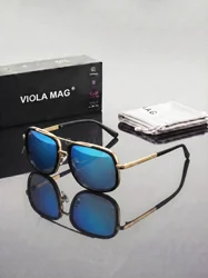 Luxury Retro Double Bridge Aviator Sunglasses - Premium Fashion Designer Shades with Protective Velvet (Blue)