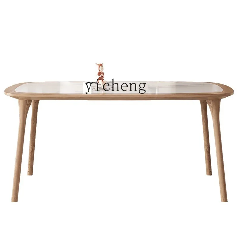 

Zf Nordic Wood Color Embedded Stone Plate Dining Table Modern Simple Home Small Apartment Table