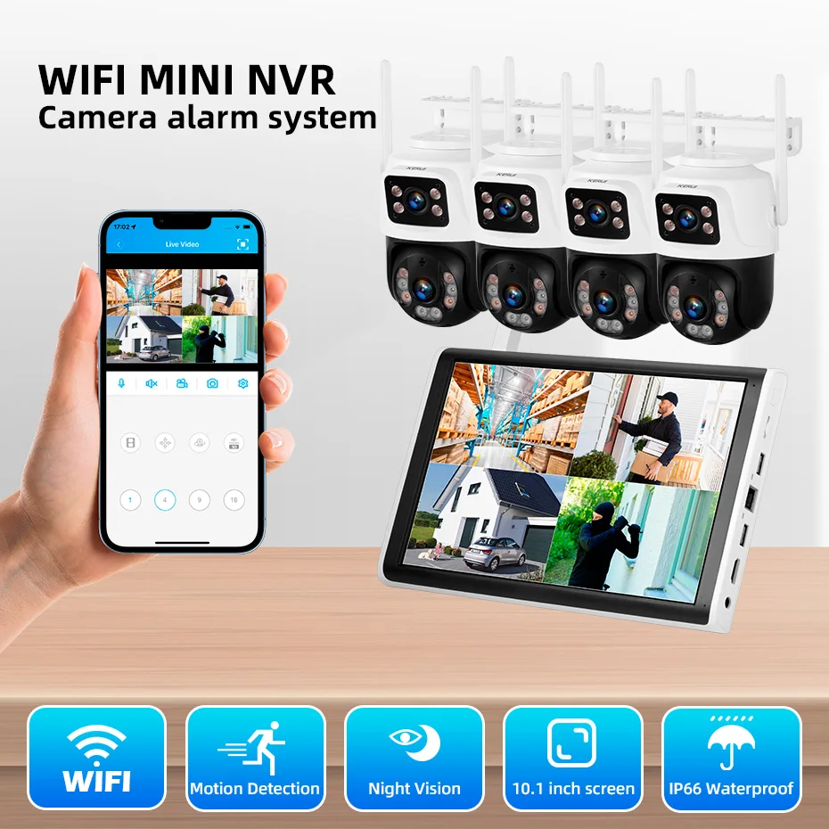 KERUI 6MP HD H.265 PTZ WIFI IP 카메라 8CH 무선 10.1 인치 LCD 모니터 NVR 키트 홈 보안 카메라 시스템 비디오 감시
