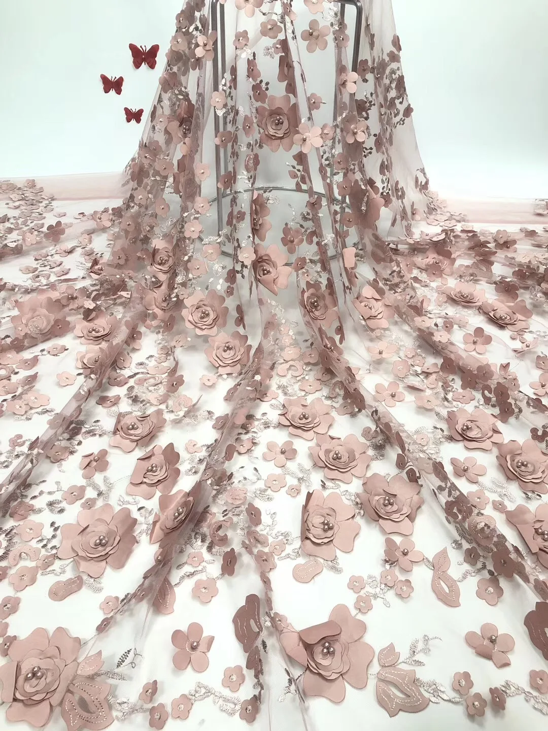 

2021 African 3D Cord Lace High Quality French Lace Fabric With Beads Nigerian Lace Fabrics For Wedding Dress RF352