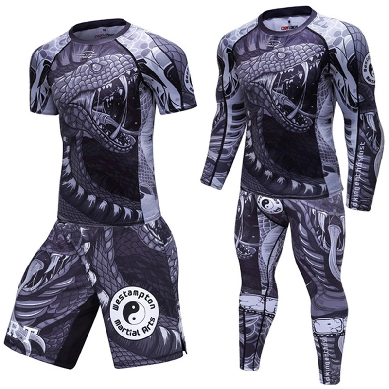 Jiu Jitsu Boxing T shirt + Pants Rashguard Men Muay Thai MMA Shorts Bjj Kickboxing 4pcs/Sets Boxeo Fitness Sport Suits Gi T-shirt sports apparel mens t shirt