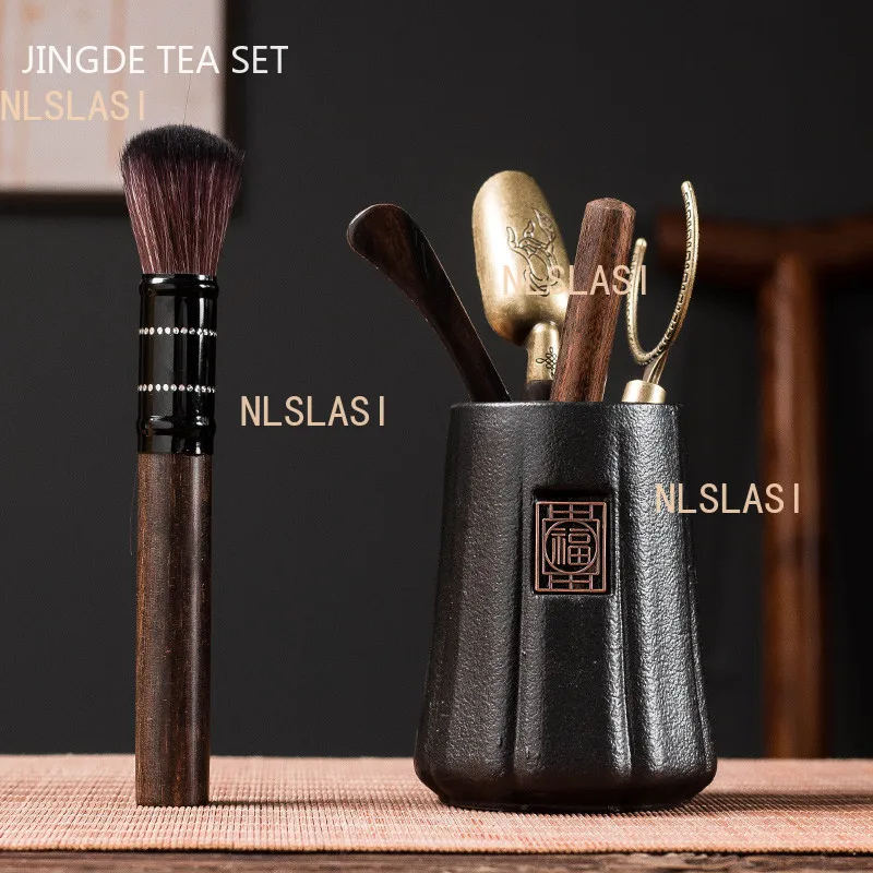 Chinese Style Tea Making Tools Tea Ceremony Six Gentleman Tea Set Tea Table Ceramic Cans Ebony Utensils Tea Combination Supplies