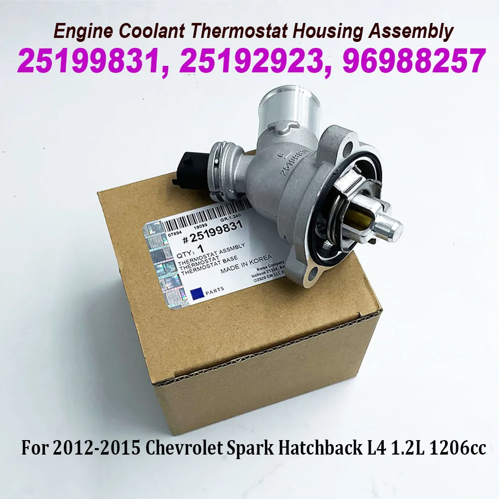 Engine Coolant Thermostat Aluminum Engine Cooling Thermostat Assembly 25199831 96988257 25192923 for 2013-2015 Chevrolet Spark M300 1.2L L4 Hatchback