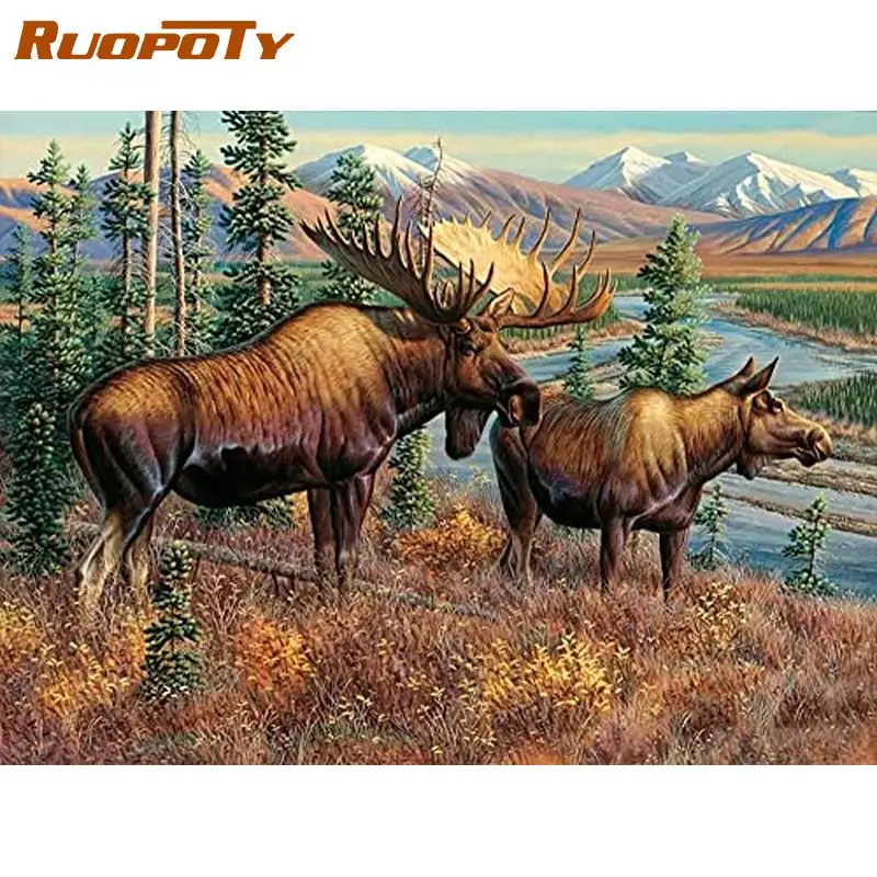 

RUOPOTY Acrylic Painting By Numbers Kill Time Animals Cow Handiwork Picture Coloring Diy Gift Animals Kill Time Canvas Painting