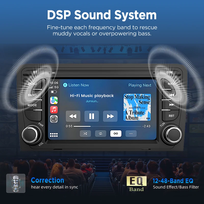 Radio para coche Junsun de 7 pulgadas con sistema Android para Audi A3 8P S3 2003-2012, CarPlay, sistema multimedia estéreo inteligente, 4G, GPS, RDS, DSP, DAB+, reproductor de 8 núcleos. 8