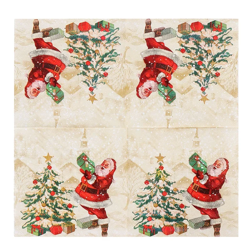 20pcs/pack Cartoon Santa Claus Snowman Reindeer Paper Napkins Disposable Tissues Towel for Merry Christmas Theme Party Decor