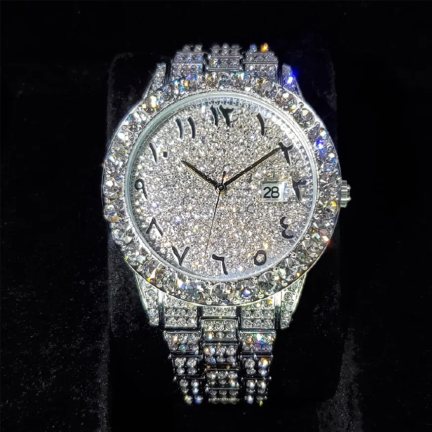 

New Fashion Big Dial Man Watches Blingbling Luxury Arabic Numerals Adult Man's Watch Iced Out Dropshipping Man Quartz Watch