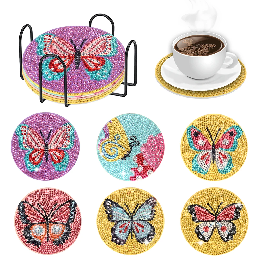 DIY Diamond Dot Art Coasters Butterfly 6pcs Coaster Set Proud Rainbow Logo  Diamond Paintings Coasters Kit Diamond Paintings Kits