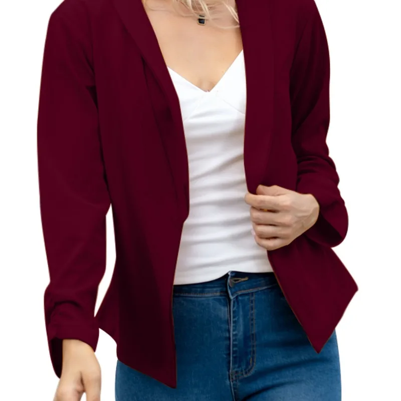 Spring and Autumn Women's Solid Color Suit Collar Short Cardigan Spliced Long Sleeve Pleated Coat Fashion Elegant Commuter Tops