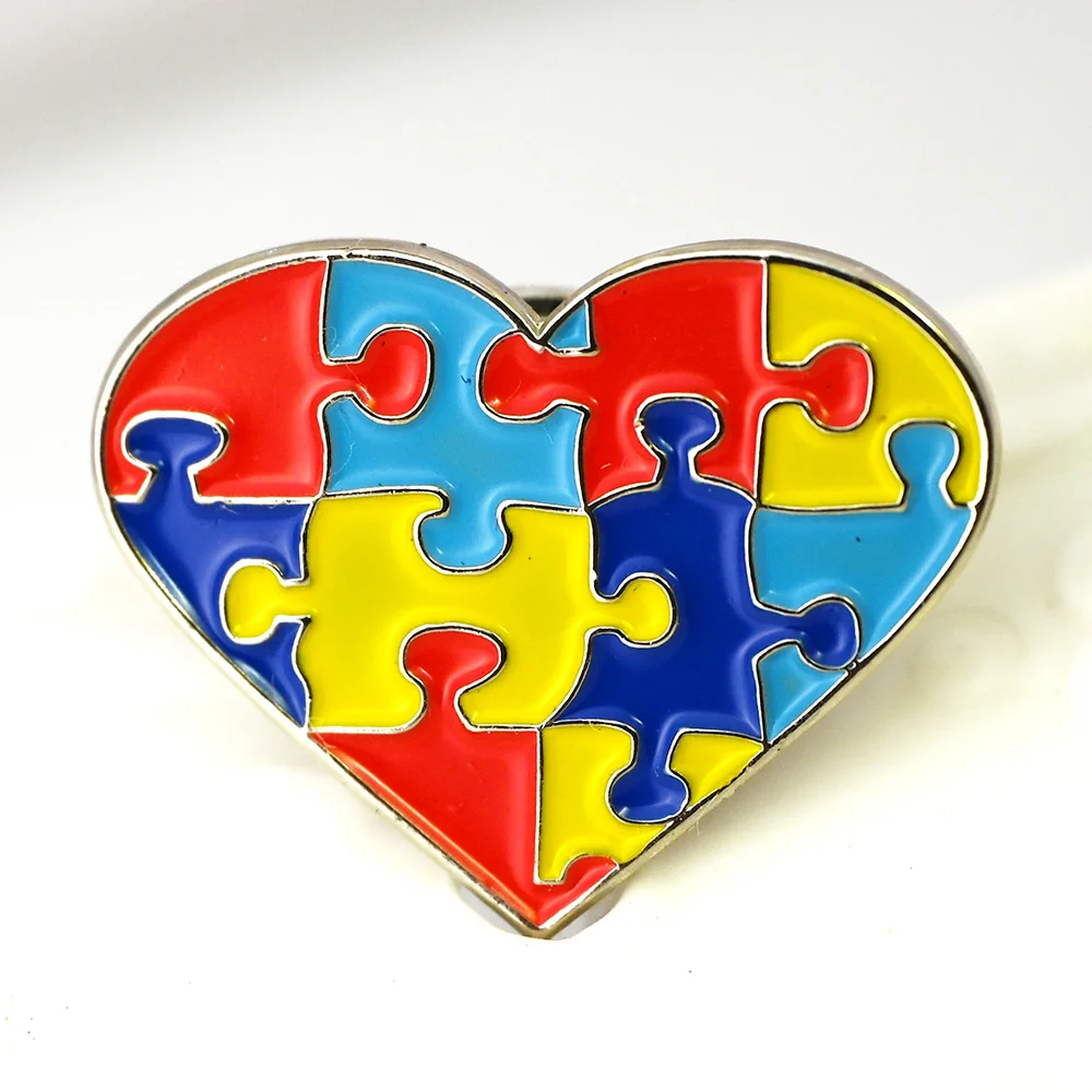 Bunte Puzzle Schleife Autismus Band Metall Abzeichen Anstecknadel Geschenke-(Farben + Epoxid + Schmetterlingsknopf) (100 Teile/los) – Detail 9