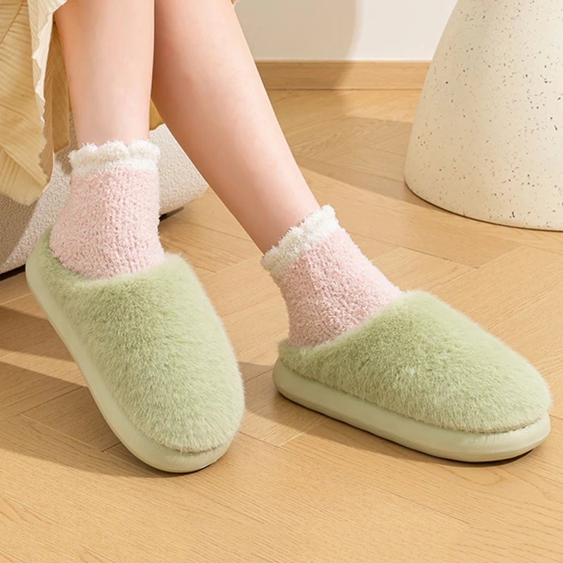 2025 Indoor Warm Faux Fur Slippers Women Comfortable Non Slip Fluffy Home Slides Woman Soft Sole Cotton Slipper Shoes Ladies