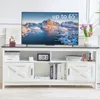Rustic White Farmhouse TV Stand, Entertainment Center with Power Outlets for TVs up to 65 Inch, Mid Century Modern TV Cabinet, 2