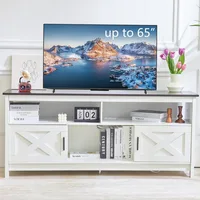 Rustic White Farmhouse TV Stand, Entertainment Center with Power Outlets for TVs up to 65 Inch, Mid Century Modern TV Cabinet, 2