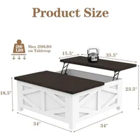 36" Farmhouse Lift Top Coffee Table with Storage, Square Coffee Table with Charging Station, Living Room Center Table 2