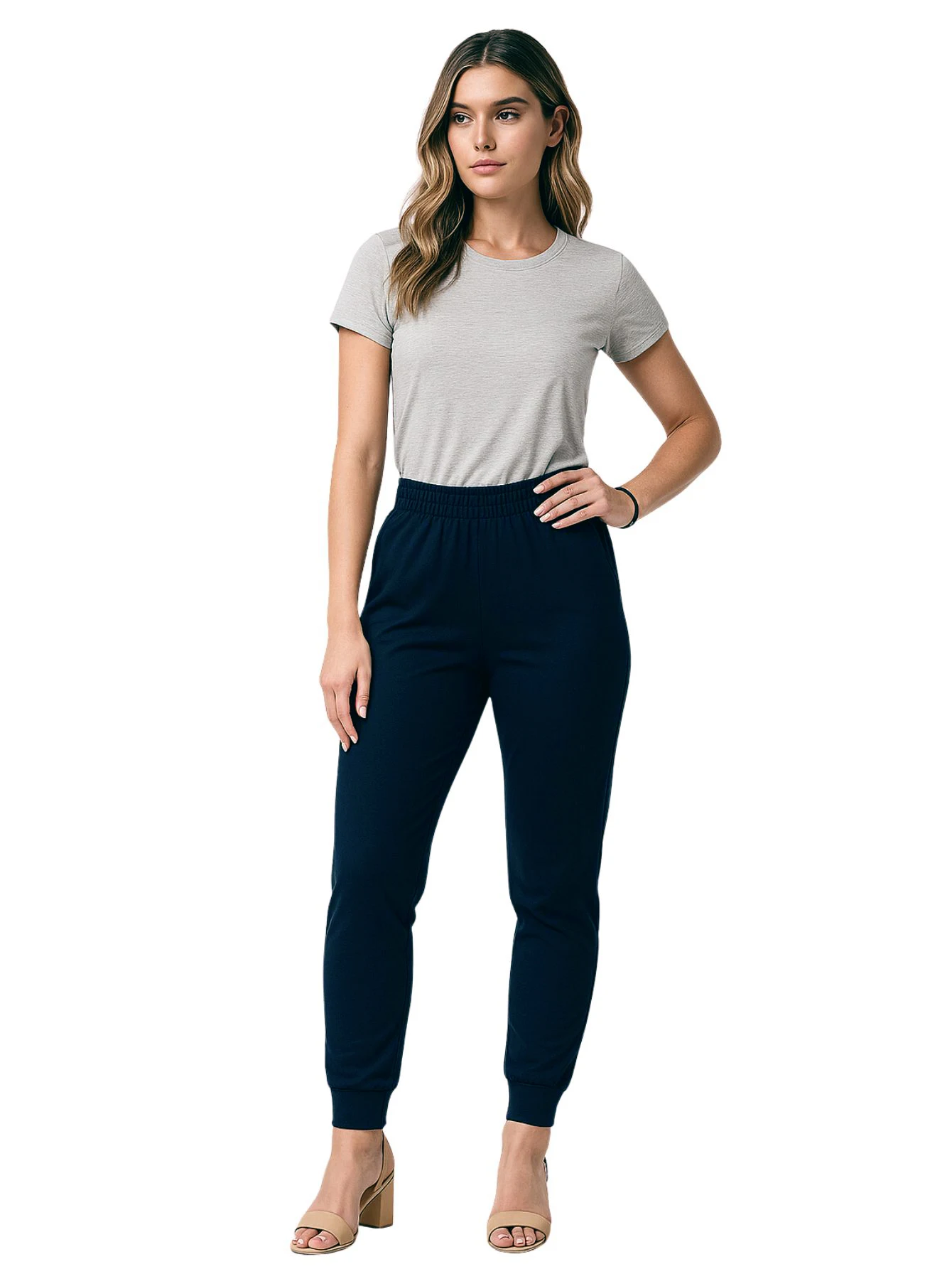 Women's Basic Jogger Navy Blue Fry Flanado Sweatpants with Pocket