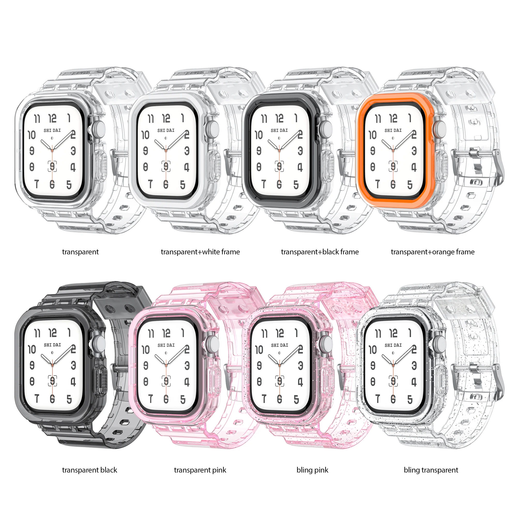 Transparent Silicone Band and Case for Smartwatch - Sport Strap, Ashion Design