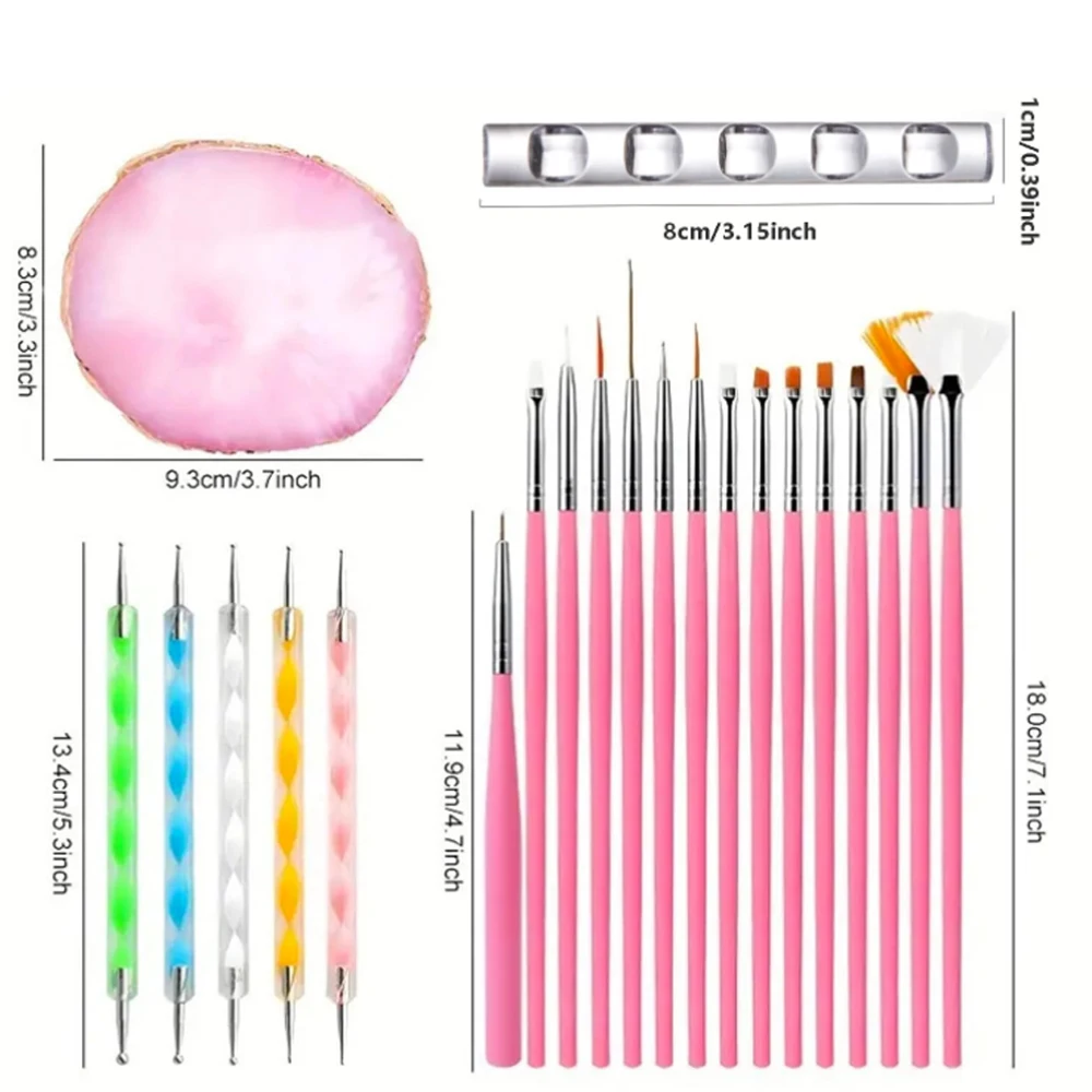 Nail Art Tool Set-22pcs Nail Brushes,Dotting Tools Resin Palette,Professional Manicure Kit for Acrylic/Gel Nails DIY Supplies. - 2