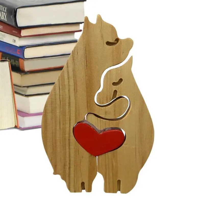 

Пазлы для семьи с деревянным медведем, художественные скульптуры, пазл с сердцем, настольное украшение, семейный медведь, деревянный пазл для искусства для женского дома