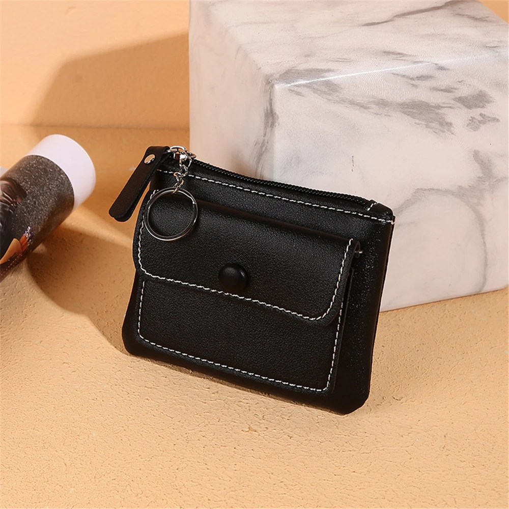 Monedero negro de PU, Mini monederos de cambio, para niños, con cremallera, llavero| | - AliExpress