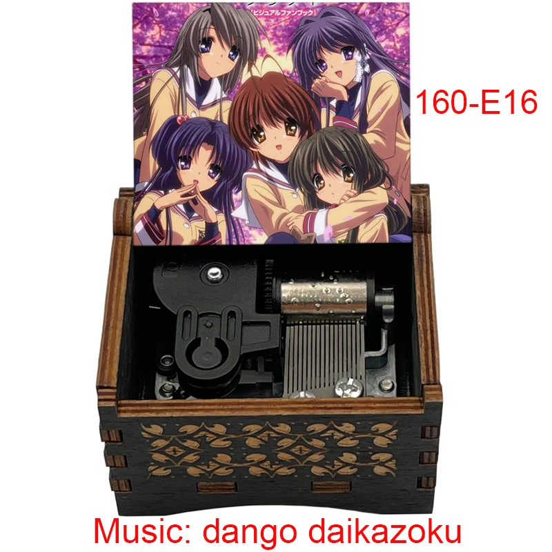 Anime CLANNAD Home Office Decoration Ornament Dango Daikazoku Black Wooden Music Box Metal Automatic Movement 5