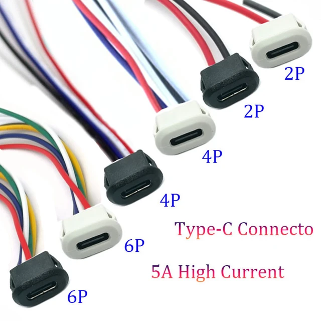 Conector piezas tipo C con hebilla de tarjeta, de alta corriente de carga  rápida 5A conector hembra, cargador de USB-C, enchufe USB de 6 pines, 1  unidad - AliExpress