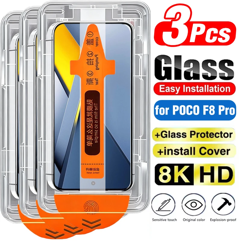 Full Cover Dust-Free Tempered Glass Screen Protector with Installation Kit, 3/1 Pack