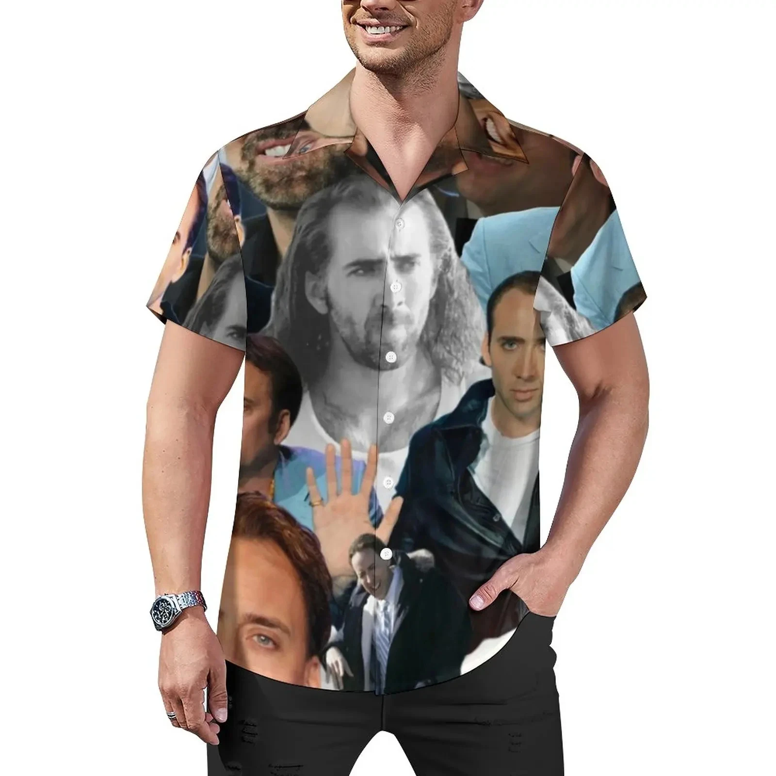 Nicolas Cage 3D Printed Lapel Men Shirt Man/Women Casual Fashion Short Sleeves Shirts Button Streetwear Oversized Unisex Clothes