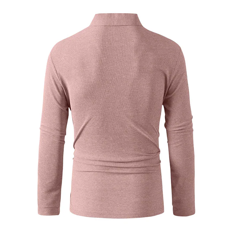 Herren Business Casual Langarmhemd Einfarbig Modisches, atmungsaktives, bequemes, vielseitiges Poloshirt – Detail 16