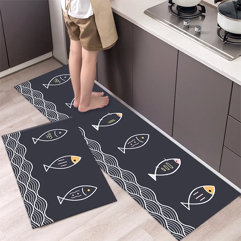 thumbnail image 1 of Alfombra de cocina antideslizante moderna para el hogar, alfombra suave de dibujos animados simple a la moda, alfombra de baño de tira larga, felpudo de entrada lavable y duradero, 1 of 5
