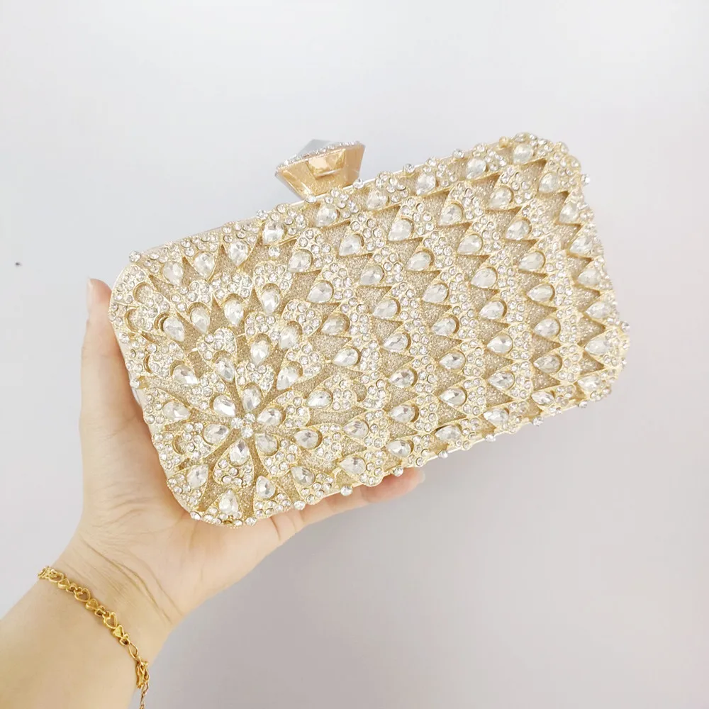 GD PEAFOWL Gold Box Bag  Ladies Banquet Purse Fashion Pochette Prom Evening bag Diamond Women Clutch Bag Crystal Party Handbag
