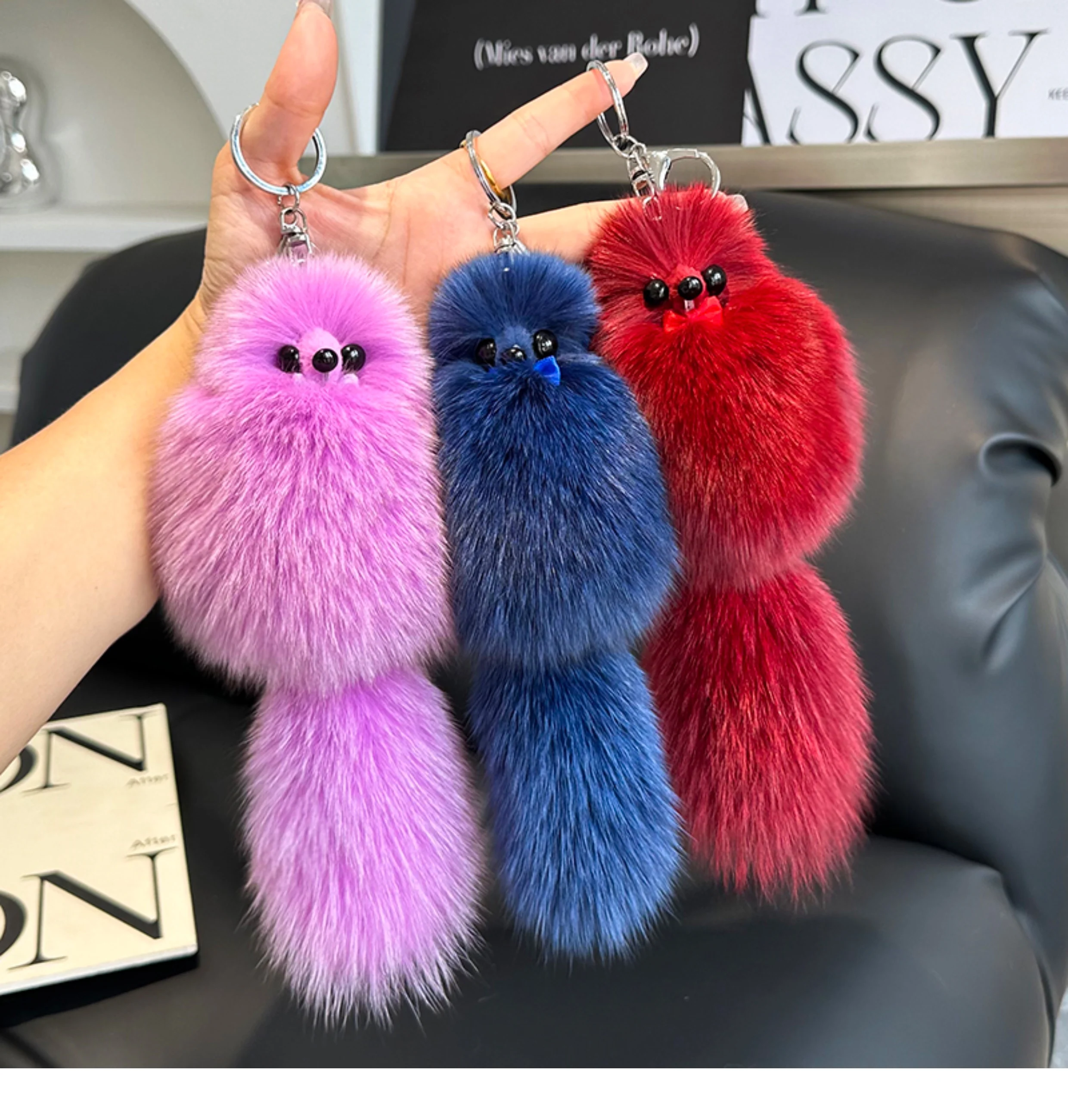 

2024 Cute Real Fox Toys Fox Fur Keychain Pompom Plush Animal Children's Toy Bag Pendant Jewelry Car Key Metal Girls Ring Trinket