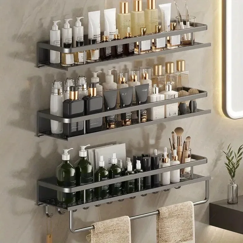 Bathroom Shelf Makeup Storage Organizer Aluminum Alloy Shampoo Rack Shower Shelf Bathroom Accessories No Drill Wall Shelf 3
