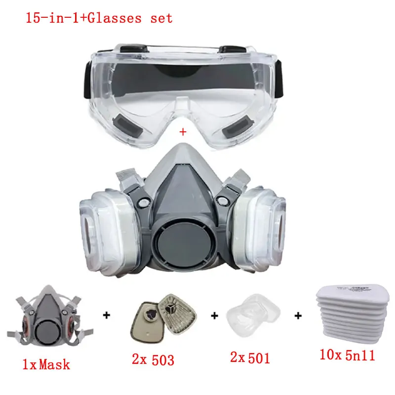 Enhanced Dust and Gas Protection Set with Particle Filters and Safety Goggles for Industrial and DIY Use