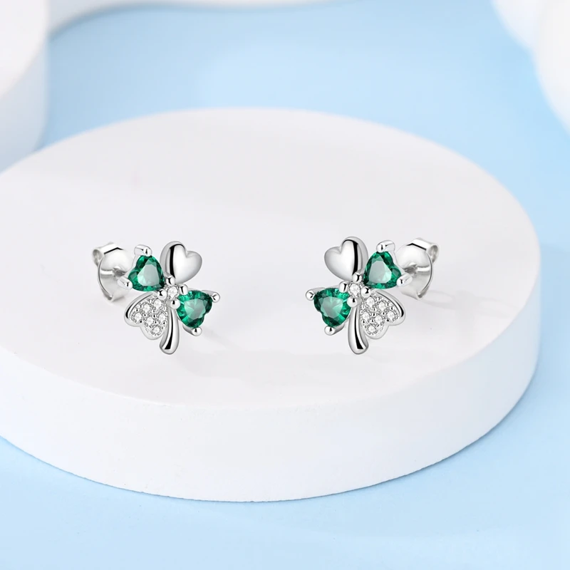 VAMO 925 Sterling Silver Earrings Jewelry Hoop Clover Ear Studs Sparkling Pave Butterfly Earring Wedding Gift Women Anniversary silver earrings silver stud earrings silver hoop earrings womens earrings