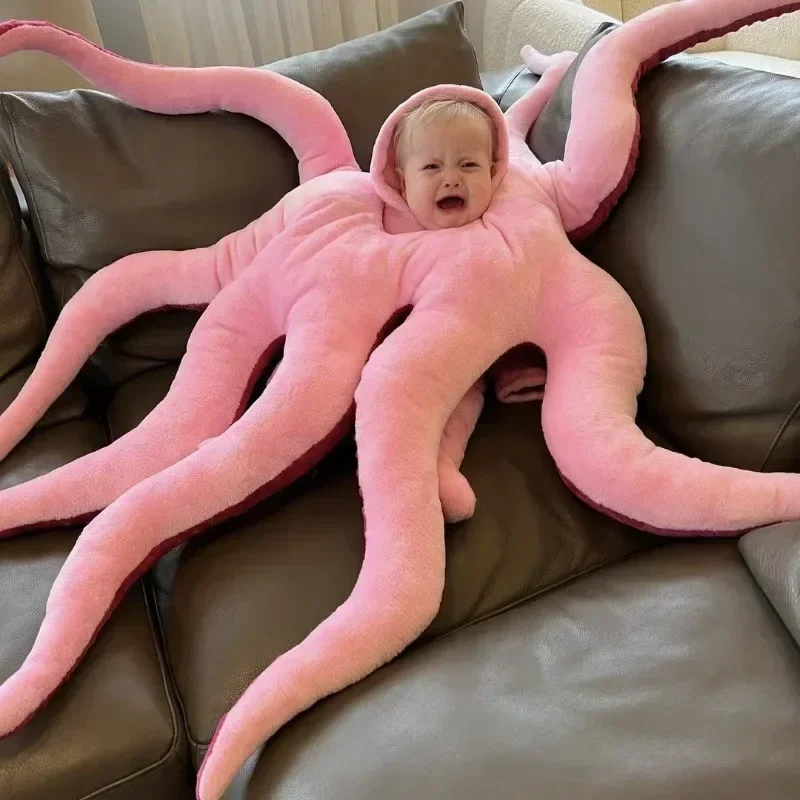 Octopus Throw Pillow Stuffed Animal Cute Baby Octopus Wearable Throw Pillow Jumbo Large Plush Toy Birthday Party Gift for Kid