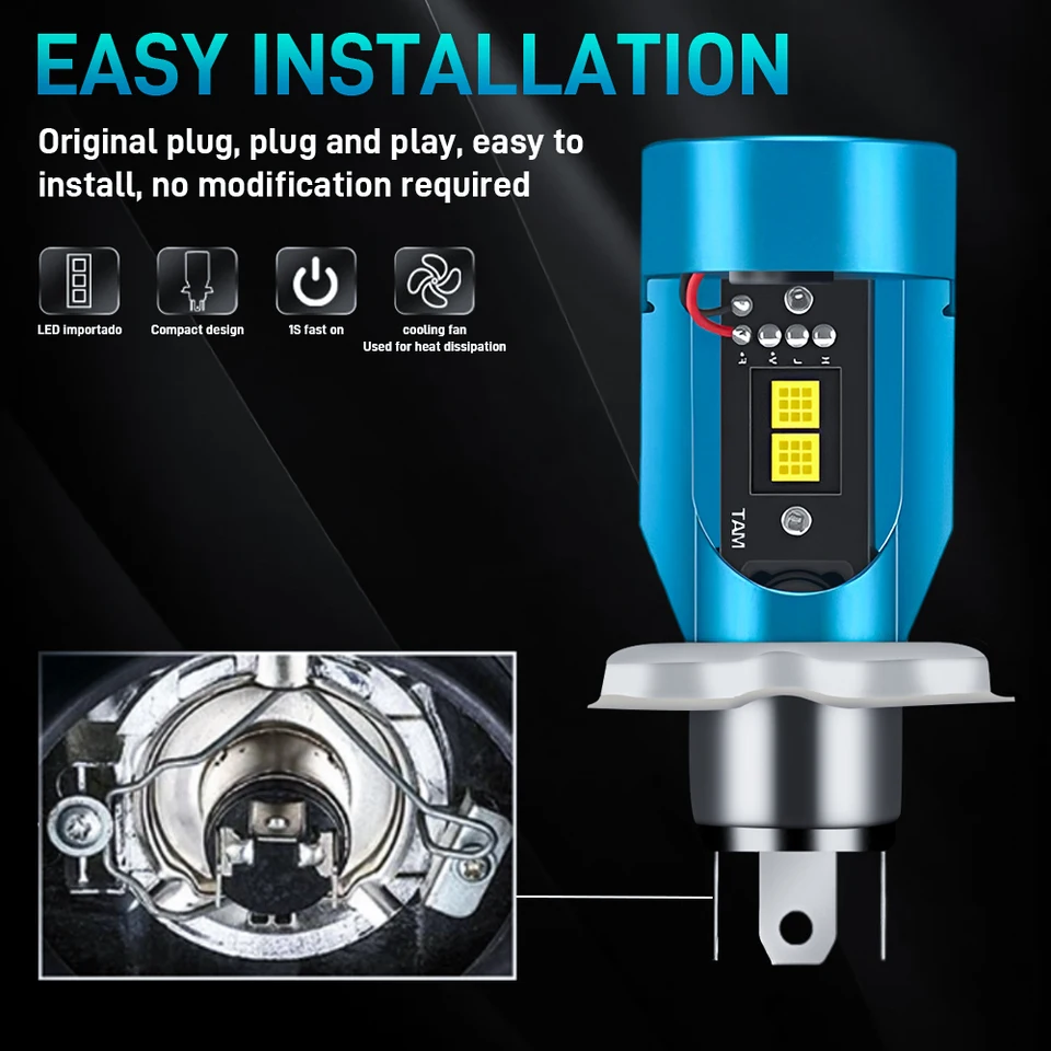H4 Hs1 Led Motorcycle Headlight Bulb With Blue Angel Eye 9003 Hs1 H Laag Led Koplamp 12v 2600lm H4 Halogeen Lamp Vervanging Wit 6000k Pak Van 1