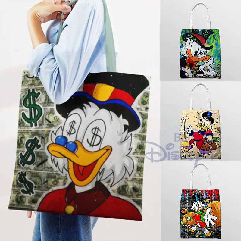 

Disney Donald Duck Shoulder Bags Graffiti Shopping Tote Anime Women Multifunction Canvas School Travel Child Handbag Eco Trendy